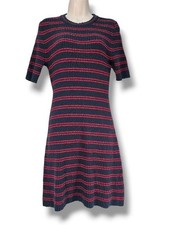 Madewell Striped Bouclé Knit Mini Dress Navy Red Crewneck Size L Preppy Parisian