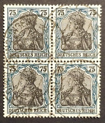 Germany Stamps 1919 Germania 75pf Black & Green lozenge wmk SG104 4 block Used - Image 1 of 2