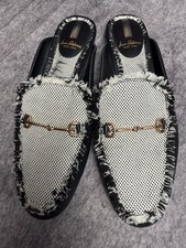 Sam Edelman Linnie Womens 7.5M Black White Tweed Mule Loafers Gold Bit