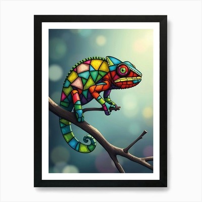 Glashaut Chamäleon Mosaik Kunst Pri gerahmt Wandbild Poster Leinwanddruck Bild