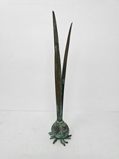 Jarrón vintage de latón con bulbo de carnaval pátina verde de aproximadamente 12"