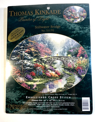 Thomas Kinkade Stillwater Bridge Embellished Cross Stitch Kit - Candamar - 51170