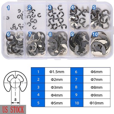 120Pcs Stainless Steel E Clips C Circlip Kit Retaining Ring Assorted 1.5 to 10mm