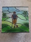 Handmade Golf Themed Stained Glass Plastic Tissue Box Cover Golfer On Green  — photo 2