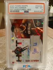 2020-21 Hoops Hot Signatures Zion Williamson PSA 8 Red #/25 Card HS-ZWL