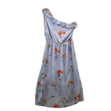 Womens One Shoulder Floral Dress Ruffle Blue Chiffon Who What Wear Size S