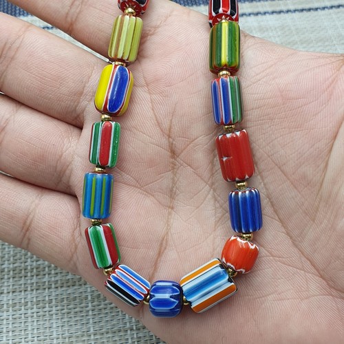 Beautiful Vintage Venetian Style MultiColor Chevron Glass Beaded Necklace - Picture 2 of 19