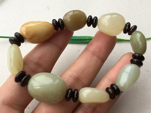 8-16mm Certified 100% natural old Hotan Jade lucky Irregular beads bracelet 5536 - Picture 6 of 10