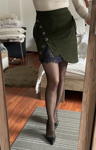 Self-Portrait Rock Gr. 32 XS XXS grün khaki High Waist Minirock mit Spitze - Bild 4 von 15