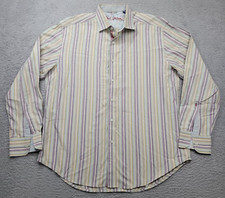 Robert Graham Men's XL Dress Shirt Pastel Striped Floral Print Flip Cuff