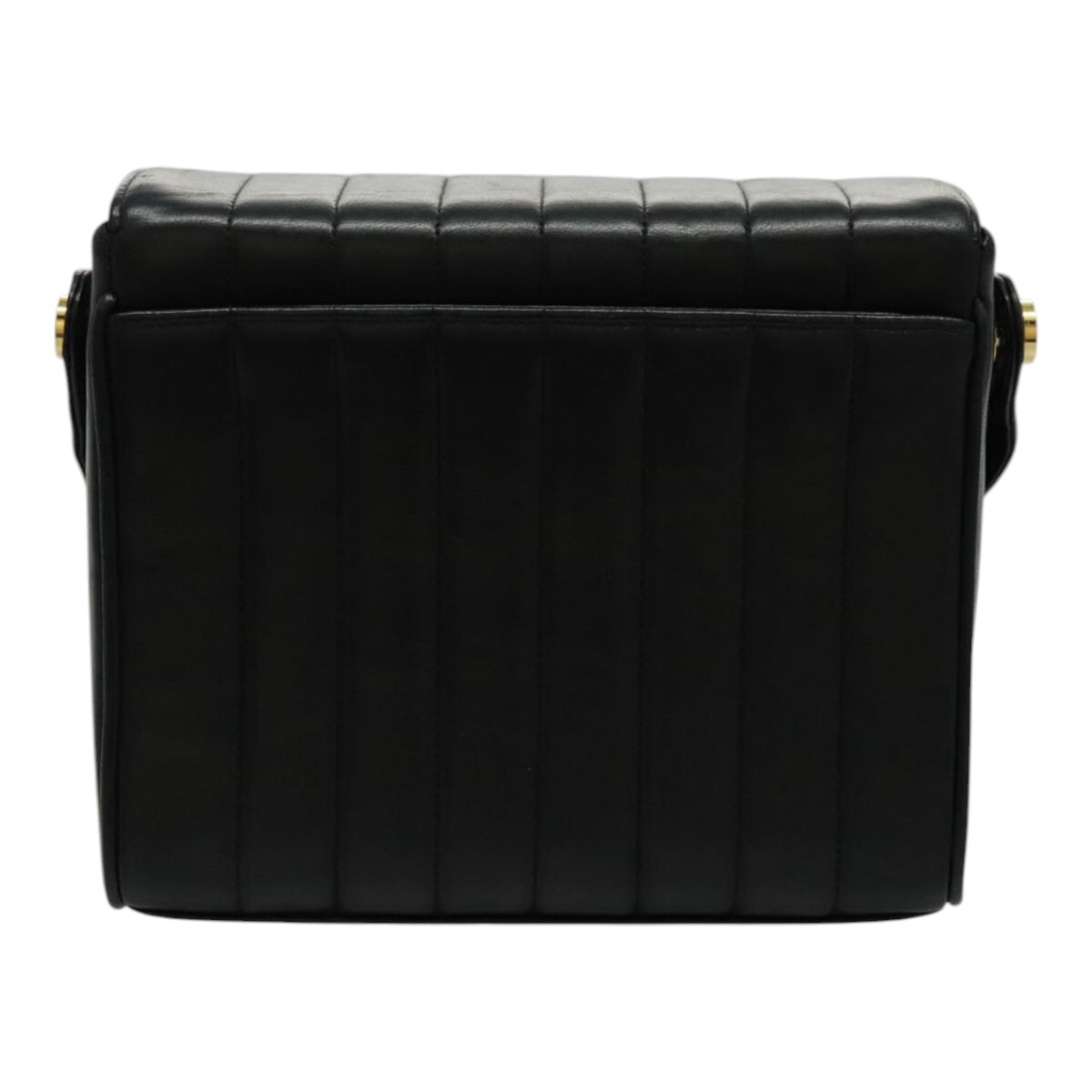 CHANEL Mademoiselle Shoulder Bag Lamb Skin Black Gold CC Auth yk15502AV