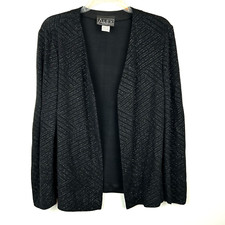 Alex Evenings Jacket Womens M Black Sparkle Open Blazer Event Cocktail Wedding