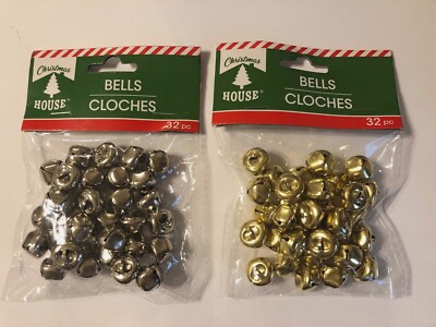 Christmas Metal Jingle Bells Silver Or Gold 32 Pack .5'' 9/16'' Crafts
