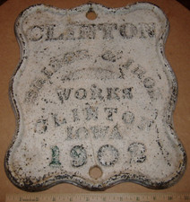 1902 Clinton Bridge & Iron Works Cast Iron Sign Plaque Iowa IA