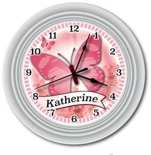 Pink Butterfly PERSONALIZED Wall Clock - Girls Bedroom Kitchen Home GREAT GIFT