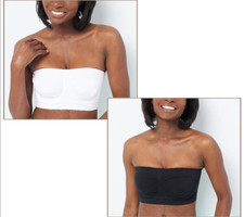 Breezies Set of 2 Seamless Underwire Bandeau Bras-White/Black-Large A395478 NEW