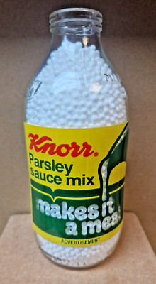 VINTAGE 80ER JAHRE GLAS MILCHFLASCHE WERBUNG - KNORR PETERSILIENSAUCE - FÜLLUNG INKL