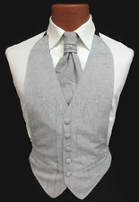 Men's Fumagalli Silver Tuxedo Vest with Ascot Tie Pocket Square Big Tall 5XL