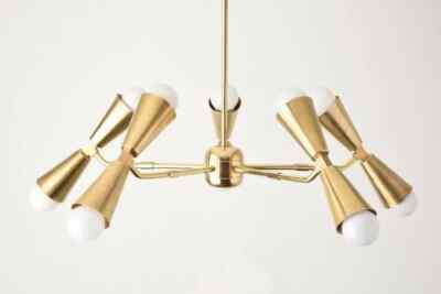 MID CENTURY Brass Sputnik Italian Chandelier 5 Adjustable Arms Polished Fixture