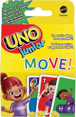 BOX BESCHÄDIGT!  UNO Junior Move! Kartenspiel für Kinder mit aktivem Spiel, einfache Regeln