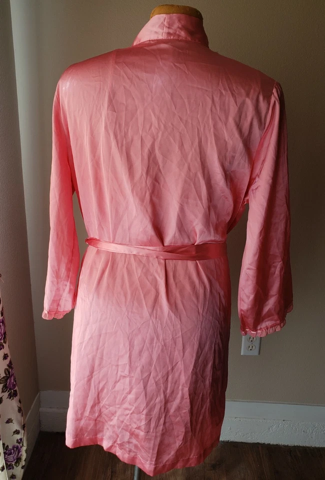 Conjunto de bata corta y camisón de noche Adonna melocotón floral sedoso polietileno Foto 3 de 4