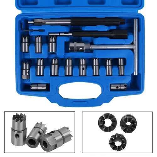 17pc Diesel Injector Seat Cutter Cleaner Cleaning Tool Kit Universal Flat Reamer - Bild 7 von 14