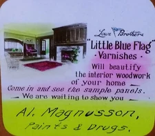 Lowe Brothers Little Blue Flag Varnish Ad, Circa 1920 Magic Lantern Glass Slide