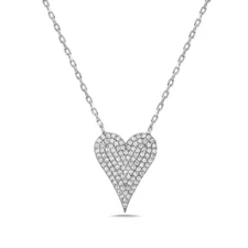 925 Sterling Silver Cubic Zirconia Pave Heart Charm Pendant Necklace 18"