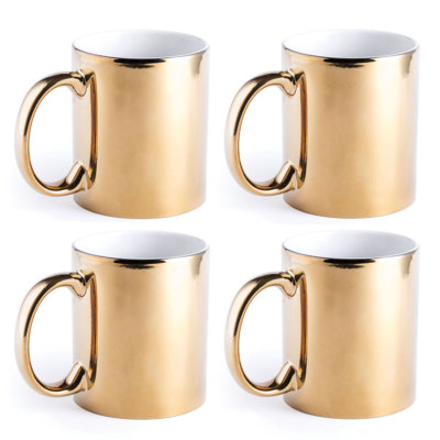 4er Pack Keramik Kaffeetassen Metallic Gold Teetassen 350 ml Zuhause Weihnachtsgeschenk