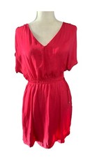 zara womens new solid pink short sleeve v neck mini dress xs