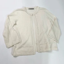 InCashmere Cardigan Womens Small Cream Linen Cashmere Blend Long Sleeve Fringe