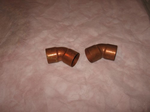  1-1/2 Inch Copper CXC Copper 45 Sweat Elbow Fitting New Lot of 2