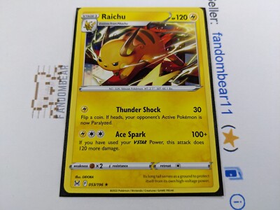 Raichu RARE card 053/196 Sword & Shield Lost Origin Pokemon 2022