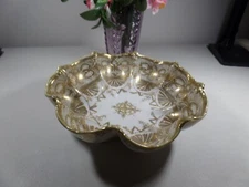 Antique Nippon Hand Painted Heavy Gilded Gold Green Maple Leaf Mark 1891-1911