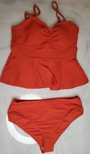 NWT Cupshe Womens Two Piece Swimsuit Medium Tank Orange Textured