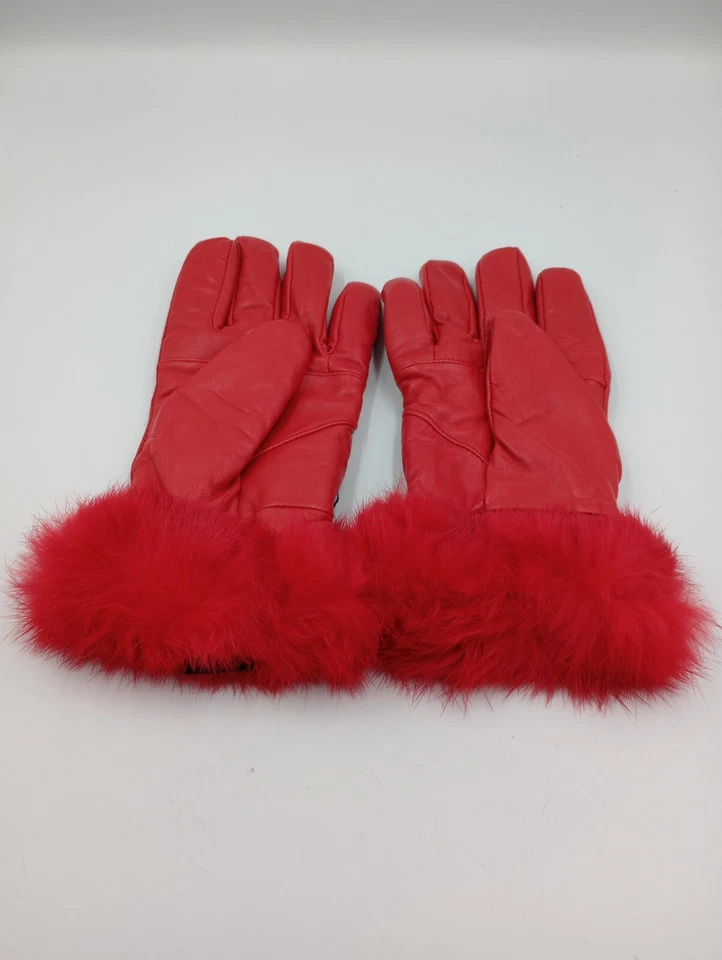 Guantes de cuero súper suaves con ribete de piel sintética rojos Alpine Swiss para mujer talla XL cálidos Foto 4 de 4