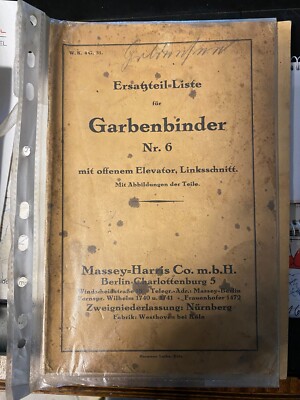 Ersatzteilliste Garbenbinder Nr6 mit Offenem Elevator Linksschnitt Massey Harri