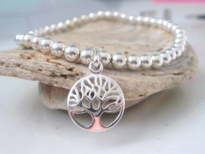 Sterling Silver Tree of Life Stretch Beaded Bracelet, Custom Sizes, Gift Boxed - Image 1 of 4