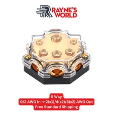 5 Way Distribution Block 0-4 AWG In, 2-10 AWG Out Car Audio Amp Power or Ground