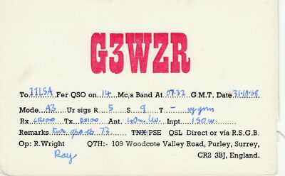 8751 Amateurfunk QSL Karte PURLEY SURREY ENGLAND