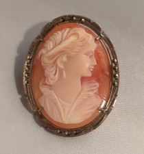 Antique Hand Carved Shell Cameo 800 silver brooch