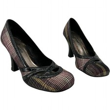 Vintage Y2K Women's 7.5 Bongo Bratz Canvas Plaid Pumps Round Toe Purple Heels