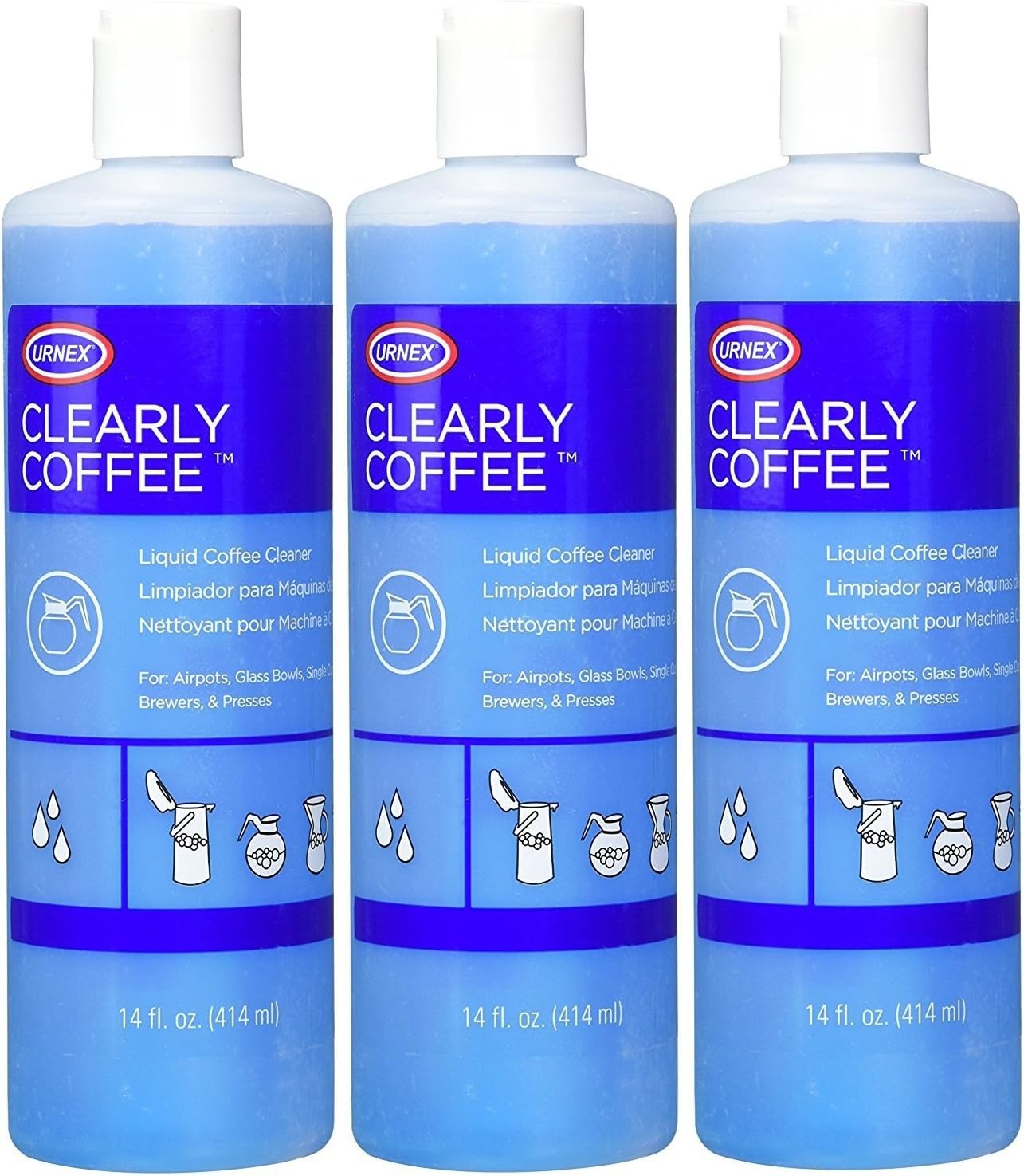 Urnex Clearly Coffee Pot Cleaner - 3 Pack - Made in the 14 Fl Oz (Pack of 3)