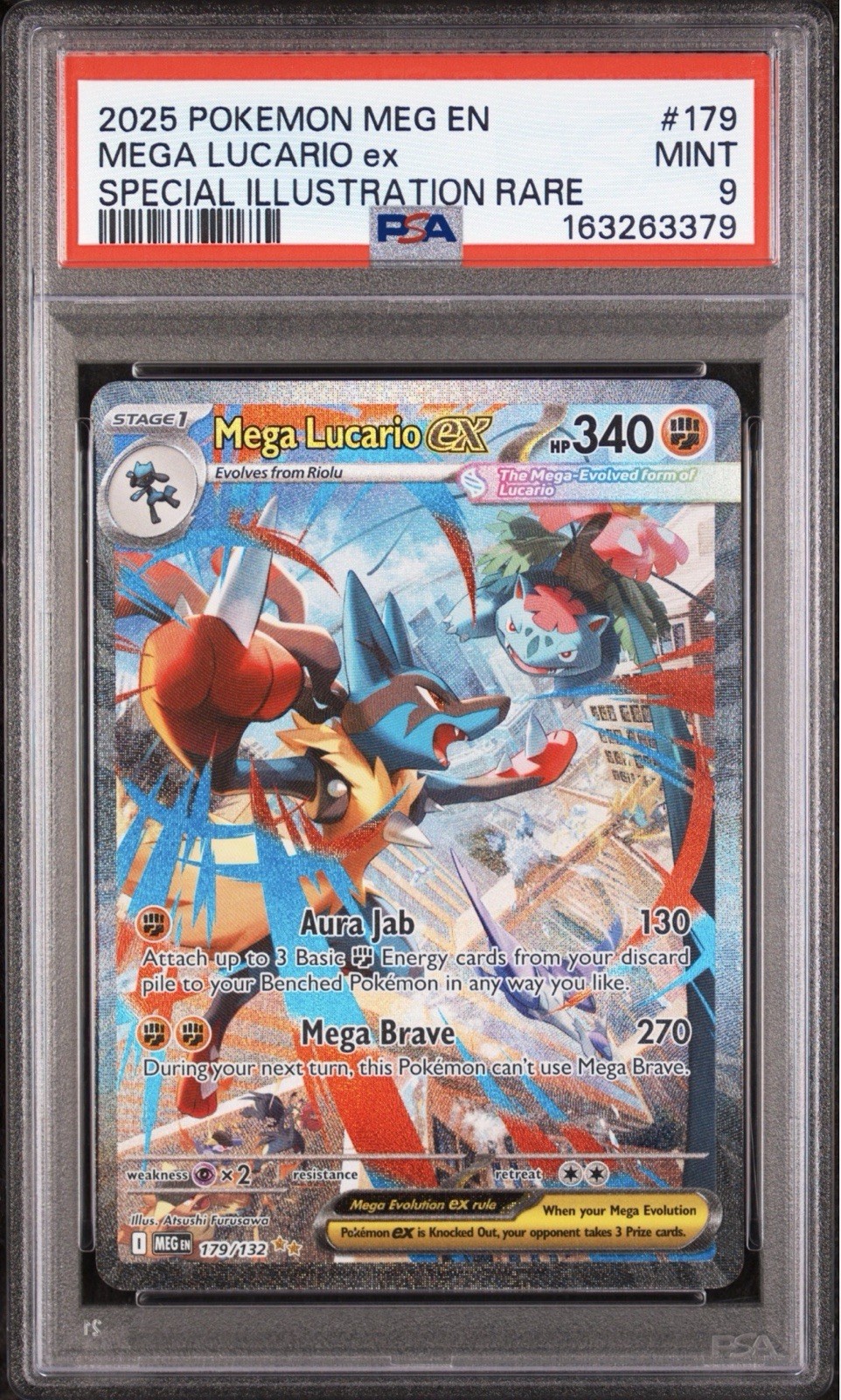 Pokémon Mega Lucario ex 179/132 Me01: Mega Evolution SIR Holo PSA 9