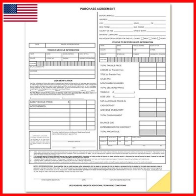 Donkey Auto Products Vehicle Purchase Agreement Forms (2-Part) (100 Per Pack)