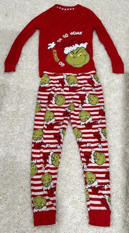 Dr. Seuss The Grinch Pajama Set Kids Youth Size 10 Red Pajamas Shirt Pants Pjs