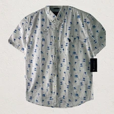 U.S. Polo Assn.White/Blue Palm Trees Casual Shirt XL 100% Cotton Moist Wick Yoke
