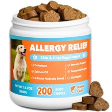 Dog Allergy Chews 200ct Probiotics for Dogs with 5 Gut Digestive Enzymes,Colo...