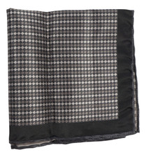 NWOT Italo Ferretti Woven Black Gray Check Silk Pocket Square Italy 14"