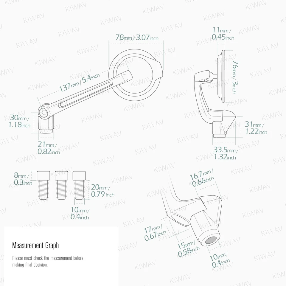 Espejo KiWAV Minimal Serie AURA redondo negro súper delgado M10 se adapta a Suzuki Kawasaki Foto 2 de 4